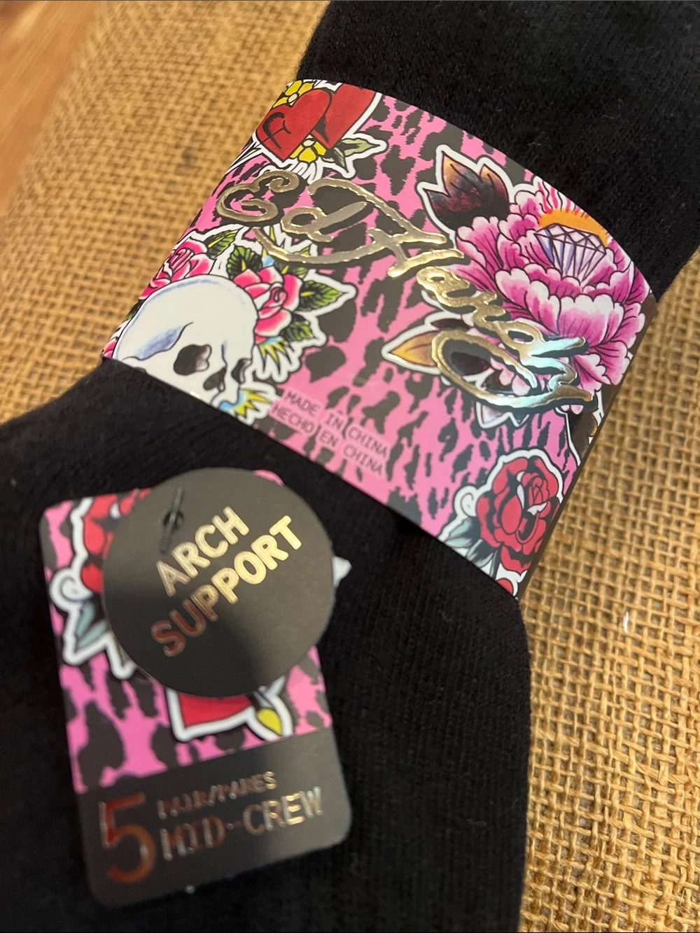 Ed Hardy Black Mid-Crew Socks